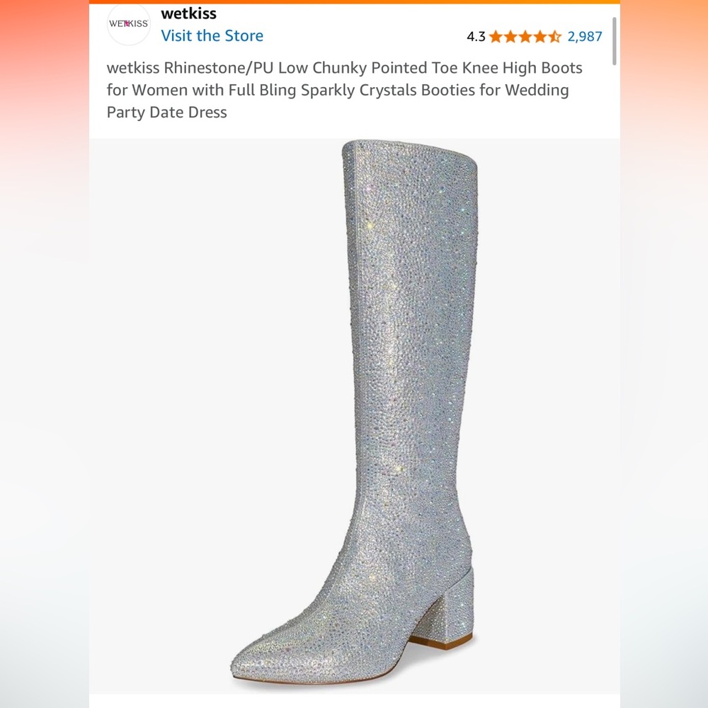 Irridescent Rhinestone Knee-High Boots - Picture 2 of 2